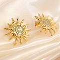 Golden sun turbo stainless steel earrings with light cyan spiral drip oil design - Blue