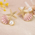Orecchini a perno con stella marina e conchiglia dorati per donna stile marino - Combo Rosa (FYD6182EH-pink)