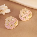 Detailed close-up of shell earrings with pink enamel, gold starfish, and pearl accents - Pink (FYD6172EH-pink)