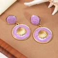 Detailed macro view of purple enamel shell earrings with gold metallic nautical shell charm - Purple (FYD6178EH-purple)