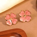 Kleeblatt-Ohrstecker aus rosa Emaille mit goldenem Edelstahlrahmen für Damen - Rote Kleeblatt Stil (FY6202EH-red)
