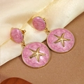 Orecchini pendenti a stella marina in smalto rosa e acciaio dorato lucido - Tondo Grande Rosa (FYD6174EH-pink)