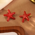 Orecchini a forma di stella marina rossa in acciaio inossidabile dorato smaltato - Stella Marina Rossa a Pois (FYD6160EH-red)