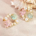 Orecchini a cerchio con stelle marine, conchiglie e perle su sfondo a tema marino oro - Corona Stella Rosa Blu (FYD6185EH-pink-blue)