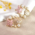 Orecchini a cerchio con stella marina conchiglia e perle in acciaio inossidabile - Corona Stella Rosa Bianca (FYD6185EH-pink-white)