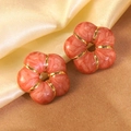 3D coral orange floral earrings in 304 stainless steel with golden marble texture finish - Coral Orange