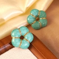 French vintage style 304 stainless steel flower earrings with green enamel and gold edges - Mint Green