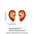 Golden stainless steel spiral conch earrings with red enamel drip and bead accents - Red (FYD6197EH-red)