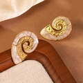 Golden spiral shell earrings with white marble inlay and beaded metal detail - White (FYD6197EH-white)