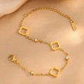 Elegant gold-plated stainless steel clover bracelet with sparkling round crystals - Clover Zircon Bracelet