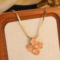 Pink marble enamel flower pendant necklace with golden snake chain for women - Necklace Only (FYD6111XL-red)
