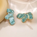 Modern gold petal earrings with green marble enamel inlay and unique abstract design - Light Blue