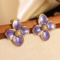 Elegant purple marble enamel frangipani flower stud earrings with gold accents - Stud Earrings Only (FYD6111-purple)