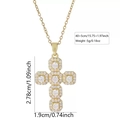 Detailed dimension guide for gold cross necklace with zircon stones and chain measurements - Pave Round Zirconia Cross Style (FSY069XL)