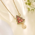 Macro detail of Christmas tree pendant with red enamel, green zircon, and snowflake charm - Red Star Moon Xmas Tree(FSY063XL)
