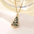Close-up of golden Christmas tree necklace with green enamel and sparkling crystals - Dark Green Spiral Xmas Tree(FSY062XL)