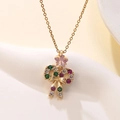Detail of gold candy cane necklace with pink star and festive zircon stones - Star Candy Cane Style(FSY064XL)