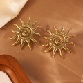 Vintage hollow sun earrings in gold finish with hammered texture and spiral design - Spiral Sun Stud Earrings (FYD6191EH)