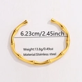 Detail view of 18K gold bamboo style stainless steel bangle with size and weight specs - Minimalist Bamboo Joint Open Style (JM720) / Gold