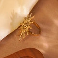 Golden sunburst spiral ring with hammered texture and adjustable band on a mahogany tray - Spiral Sun Open Ring (FYD6191JZ)