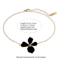 Detail showing gold stainless steel flower bracelet with lobster clasp and extension chain - Black Enamel Flower Bracelet (FYD6217SL) / Black
