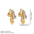 Detail view showing dimensions of two-tone stainless steel teardrop earrings with matte finish - Matte Leaf Two-Tone Patchwork Style (BD041EH)