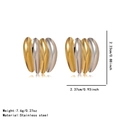 Detailed view of two-tone stainless steel earrings showing dimensions and weight - Polished Wave Ribbed Patchwork Style (BD043EH)