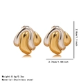 Detail showing two-tone fluid wave earrings in stainless steel with exact measurements - Fluid Dynamic Wave Patchwork Style (BD045EH)