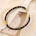 Bracelet luxueux en forme de bambou doré avec émail noir pour un style rétro chic - Noir