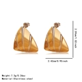 Detail view of triangular stainless steel earrings with gold finish and silver stripes - Rounded Triangle Vertical Stripes Style (BD034EH)