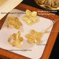 Detailed view of golden flower jewelry set with precise weight and size dimensions - Flower Earrings Necklace Ring Set