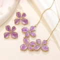 French vintage purple floral jewelry set with stainless steel necklace and stud earrings - Purple