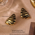 Détail macro de boucles d'oreilles triangulaires en acier avec émail zébré doré et noir - Style Triangle Irrégulier (FYD6076EH-black)