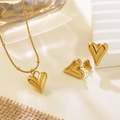 Parure bijoux cœur doré comprenant collier et boucles d'oreilles élégantes - Style de Cœur Bombé Puffy Heart (JX018+LM506)