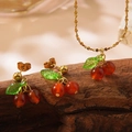 Elegant cherry jewelry set with red cherry pendants, gold chain necklace and stud earrings - Jewelry (LM006) / Red
