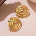 Modern gold spiral stud earrings with polished mirror finish in a geometric design - Concentric Spiral Style (FYD6227)