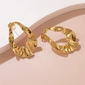 Detail view of irregular gold-plated earrings with liquid metal wavy texture - Wrinkled Wave Style (FYD6121)