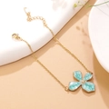 Gold-plated flower bracelet with teal enamel petals and adjustable lobster clasp chain - Blue Enamel Flower Bracelet (FYD6217SL) / Blue