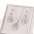 Elegante set di collana e orecchini Albero della Vita in argento 925 lucidato - Set Collana e Orecchini Albero della Vita (HQ005-1+HQ005EH-1) / Argento