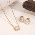 Elegante set collana e orecchini in zircone geometrico in acciaio inossidabile oro - Bianco (BD515-white+BD025-White)