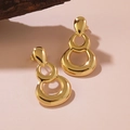 Elegant gold-tone geometric triple-layered teardrop stud earrings for women - Three-Layer Ring Style (FYD6148)