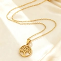 Set collana Albero della Vita dorata su seta bianca con elegante finitura metallica - Collana Albero della Vita (HQ005) / Oro
