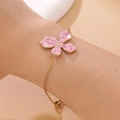 Elegant 18k gold plated stainless steel bracelet with a pink marble enamel flower charm - Pink Enamel Flower Bracelet (FYD6217SL) / Pink