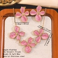 Pink enamel flower jewelry set with stainless steel necklace and stud earrings - Enamel Flower Necklace Earrings Set