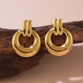 Vintage golden geometric hoop earrings with textured accents on minimalist wood stand - Thick Hoop Striped Clasp Style (FYD6150)