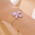 Elegant 18k gold plated stainless steel bracelet with purple floral marble enamel charm - Purple Enamel Flower Bracelet (FYD6217SL) / Purple