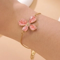 Elegantes 18k vergoldetes Edelstahlarmband mit rosa Emaille-Blumenanhänger - Rotes Emaille Blumen Armband (FYD6217SL)