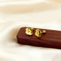 Elegant gold flower stud earrings in matte finish on a premium walnut display stand - Gold Frosted Flower (DLS648) / Gold