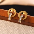 Boucles d'oreilles dorées avec chiffres romains et cristaux de zircon carrés - Boucles d'Oreilles Clous Double Anneau Chiffres Romains (JM512)