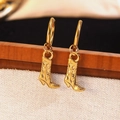 Vintage gold western cowboy boot hoop earrings with floral engraving for women - Cowboy Boot Earrings (BG049EH)